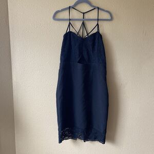 Express Women 12 Black‎ Lace Overlay Top Peek A Boo Front Strappy Bodycon Dress